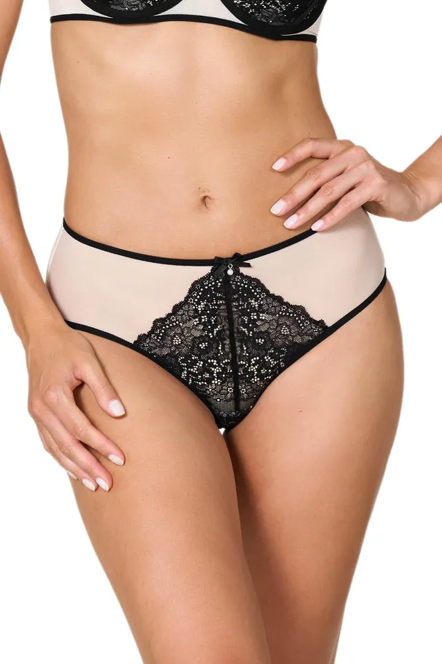 Goldenpoint Liquorice Slip Fianco Alto Mesh Pizzo