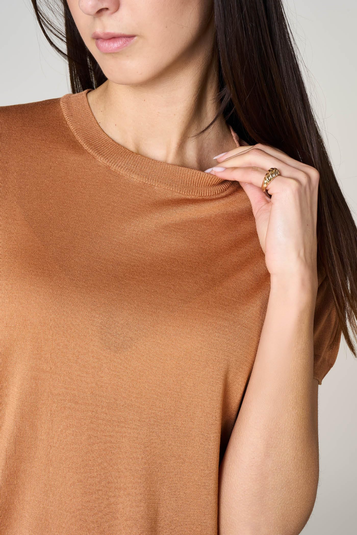 Goldenpoint Maglia Scollo Tondo Manica Corta Donna a Costine