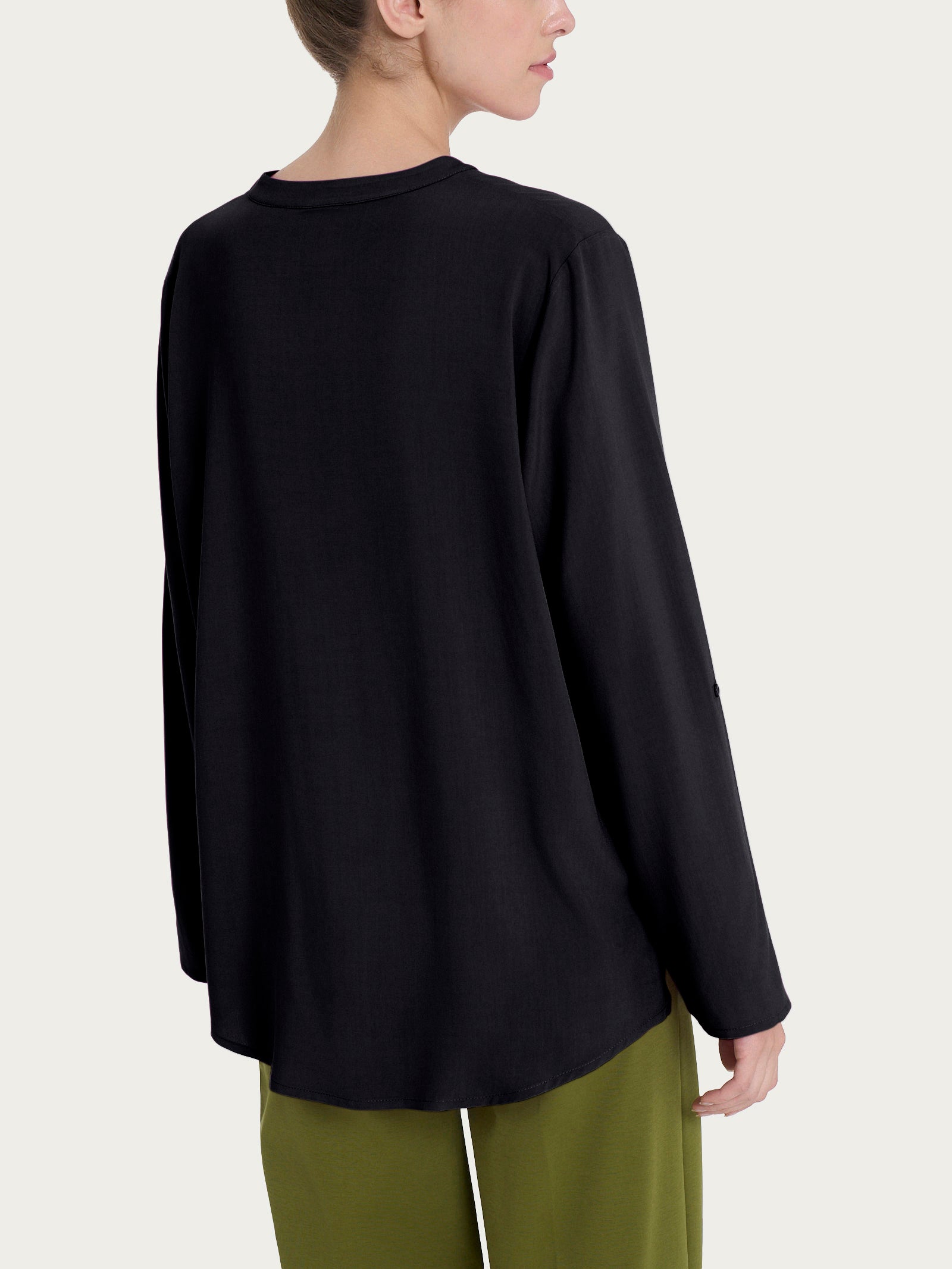 Ragno EcoSeta Blusa Collo Coreana Nero manica lunga