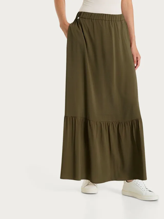 Ragno Voile Stretch Gonna Lunga Balze Dark Olive