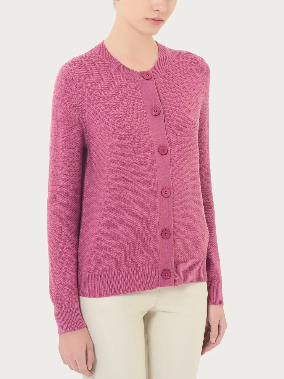 Ragno Merino Soft cardigan corto pura lana red violet