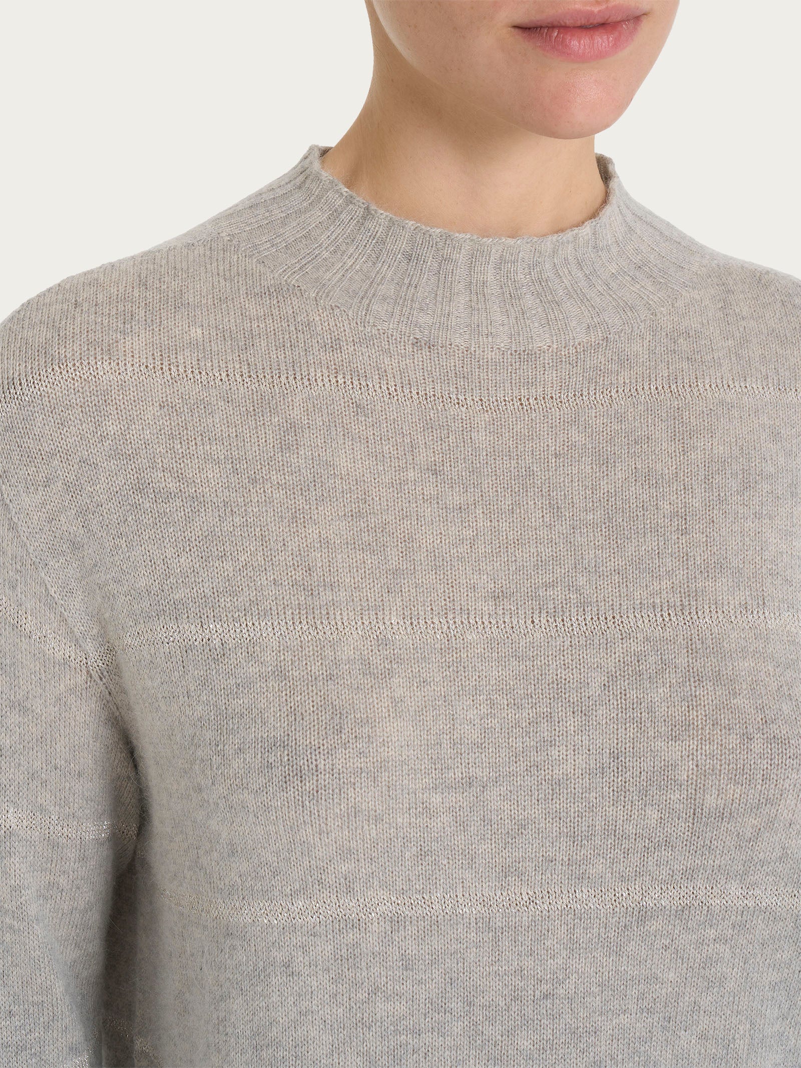 Ragno Merino Soft Lupetto Corto Righe Ghiaia Mel. Angora