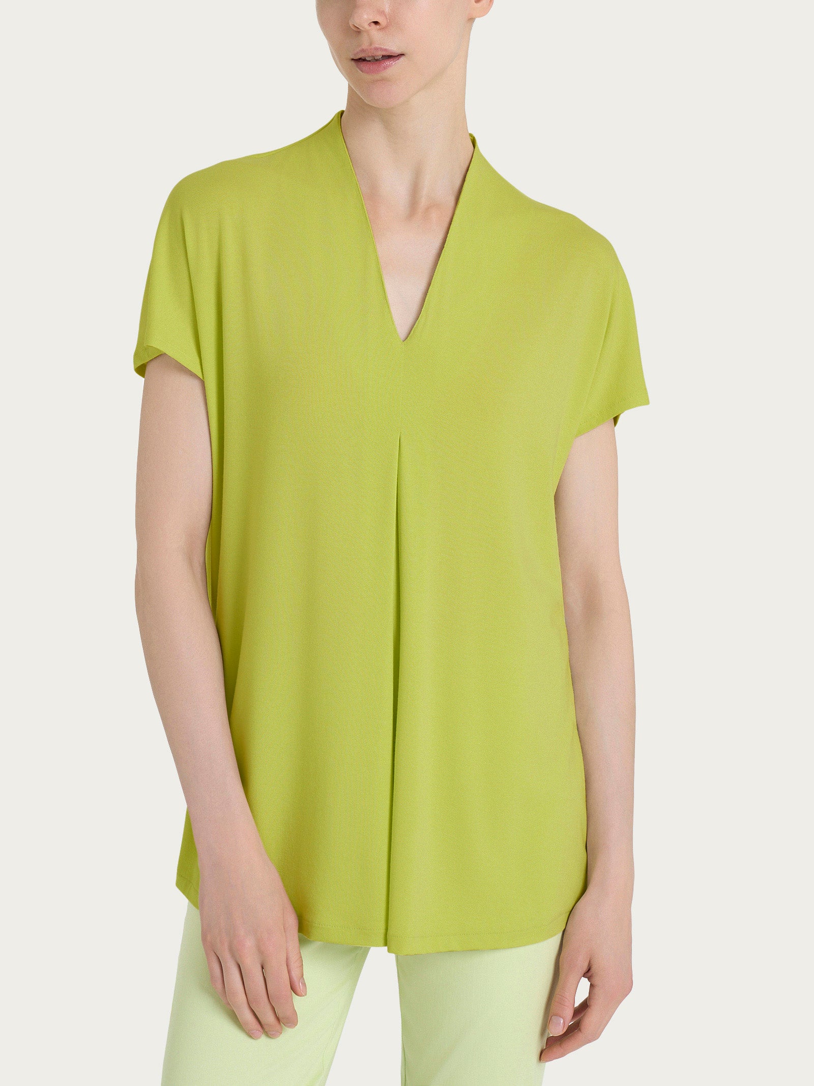 Ragno Crepe Maglietta piega frontale scollo a V verde viscosa