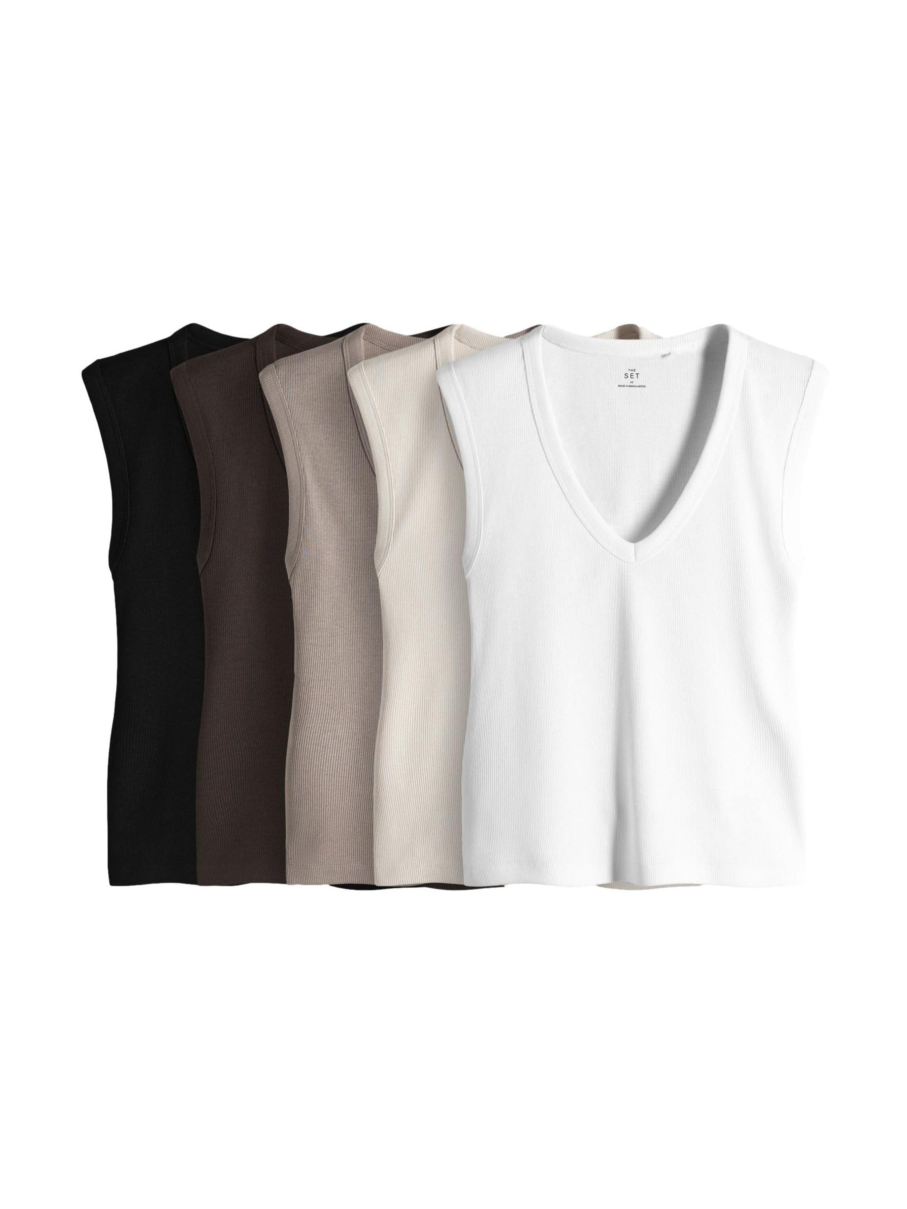 Geo Next The Set 5 canotte coste scollo V nero marrone