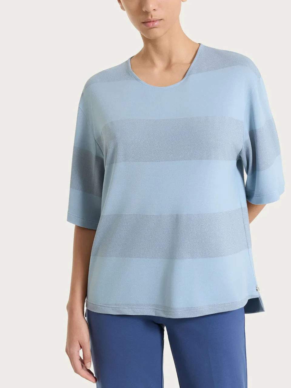 Ragno Summer Light t-shirt donna righe dusty blue lurex