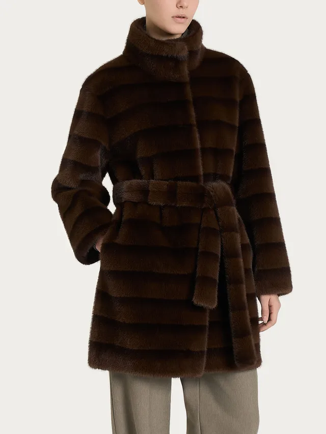 Ragno Vegan Fur Cappotto cintura double-face Chocolate