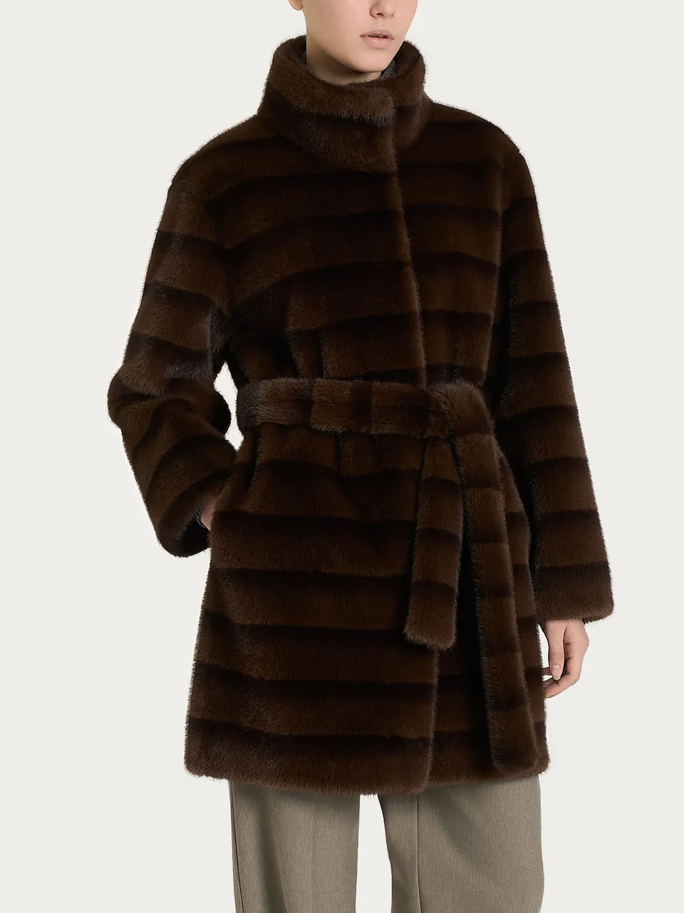 Ragno Vegan Fur Cappotto cintura double-face Chocolate