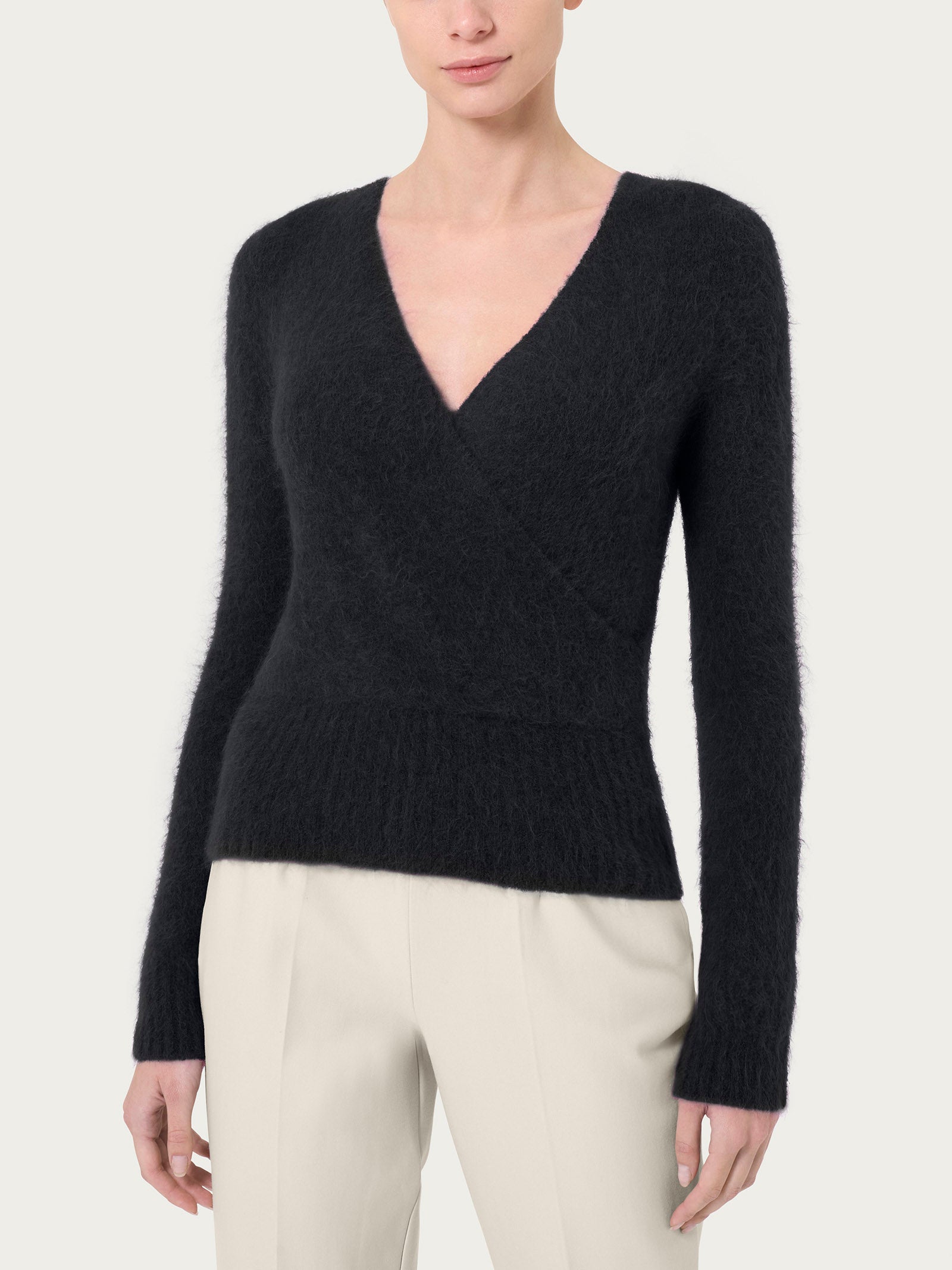 Ragno Alpaca maglia donna Nero incrociata misto lana