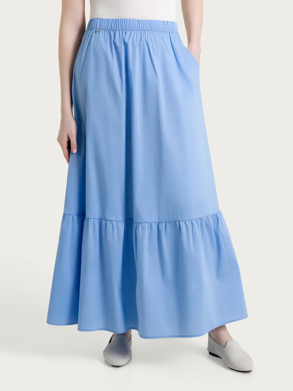 Ragno Gonna Longuette a balze Bel Air Blue cotone