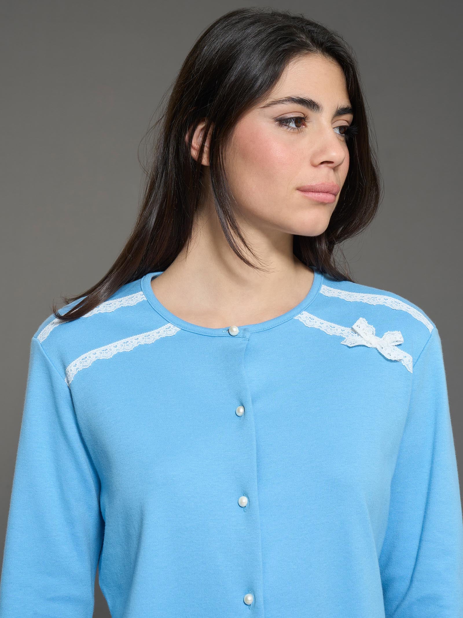 Ragno Pigiama Aperto Lungo Interlock Cotone Dusk Blue