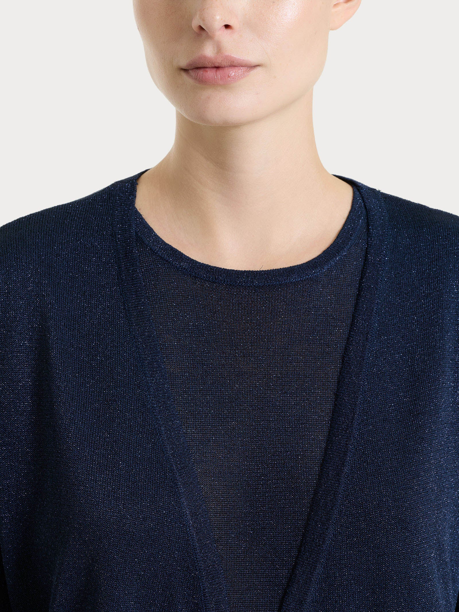 Ragno Crêpe Lurex cardigan lungo Bleu aperto soft