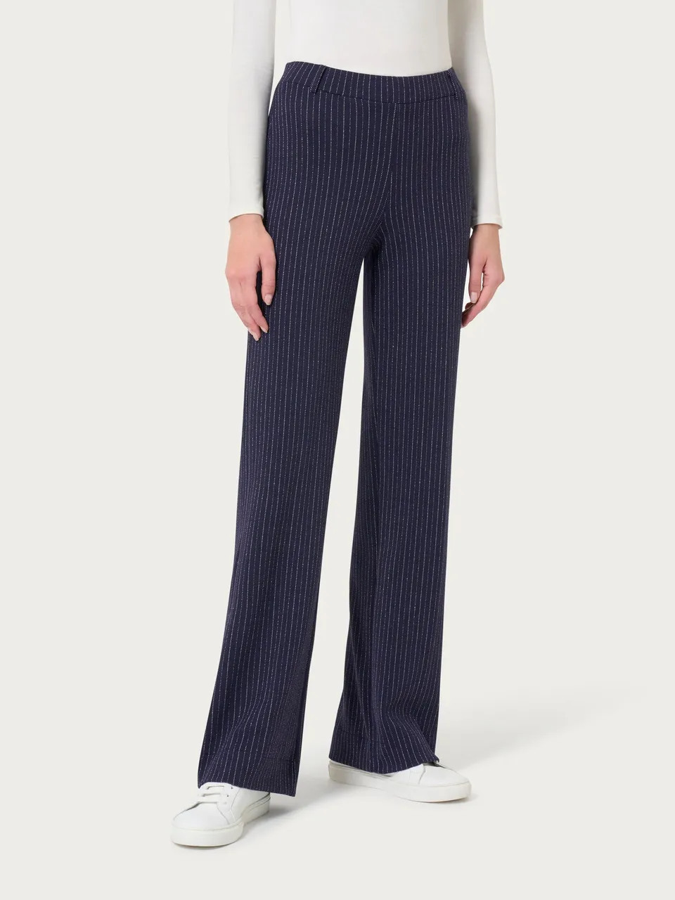 Ragno Eco Jacquard Pantalone Ampio Gessato bleu wide leg