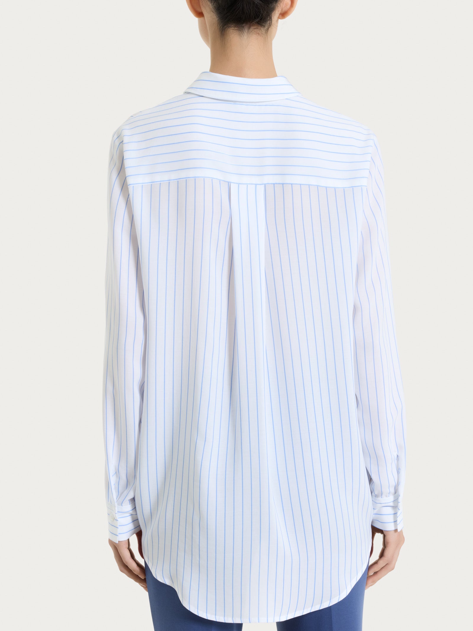 Ragno EcoSeta camicia a righe Bel Air Blue raso viscosa