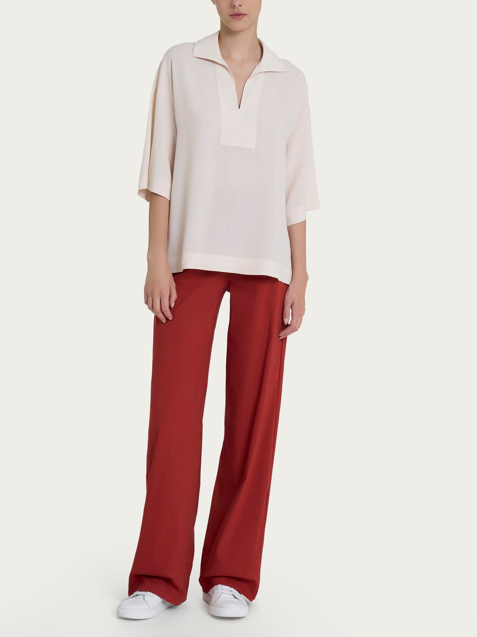 Ragno EcoSeta Blusa Colletto Polo Champignon in viscosa