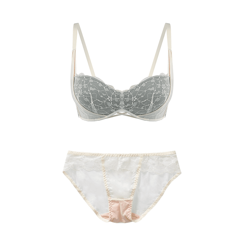 Maria Grazia Severi Pearl Grey completo intimo mesh grigio perla 2 pezzi