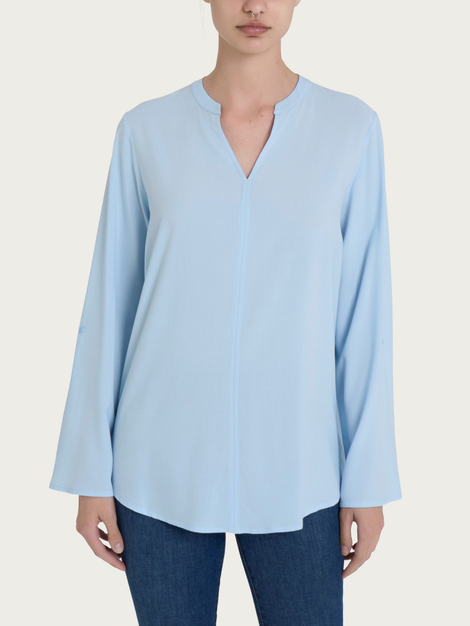Ragno EcoSeta blusa collo coreana Skyway manica risvoltabile