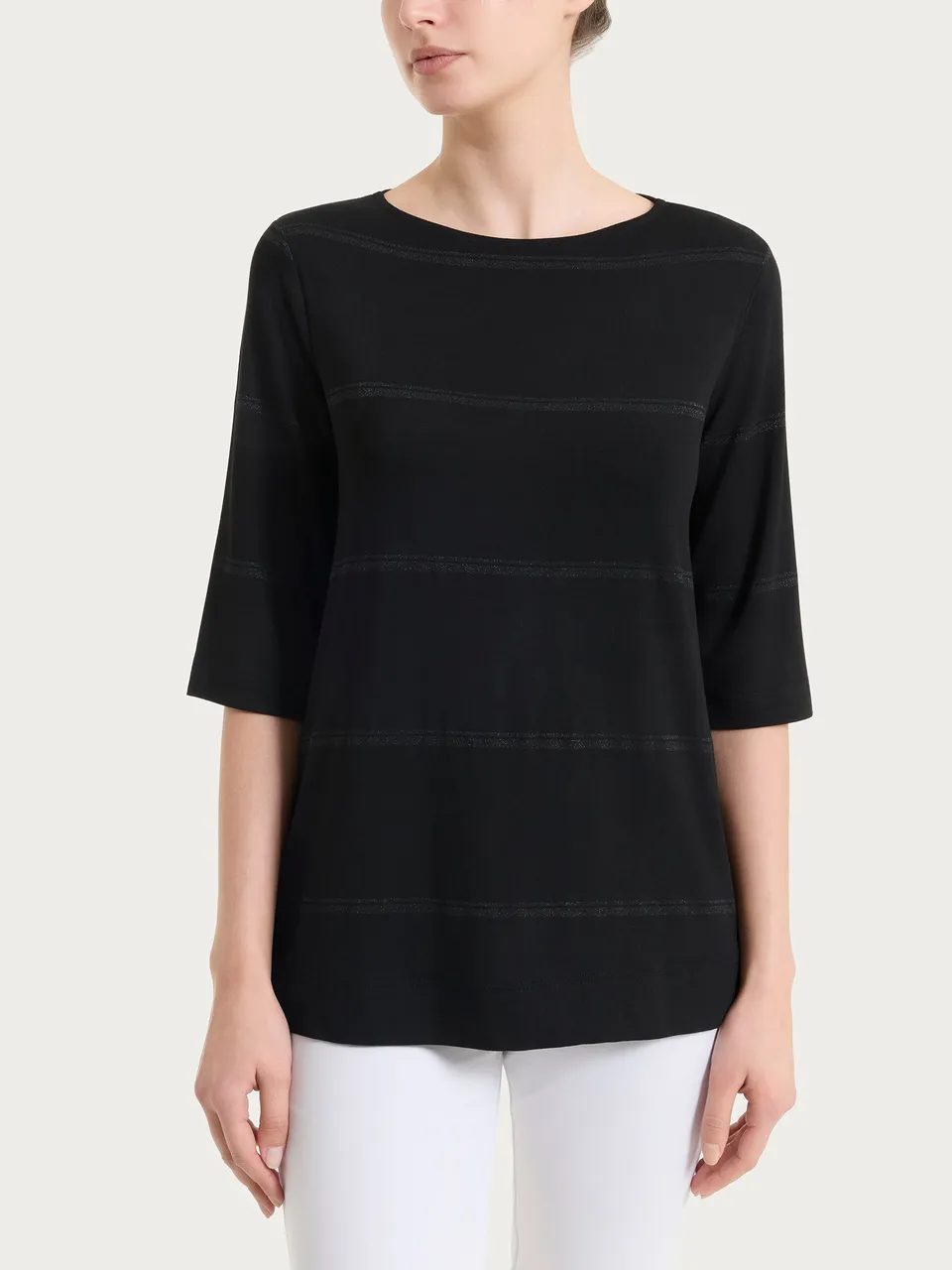 Ragno Viscosa Summer Maglietta righe Lurex Nero