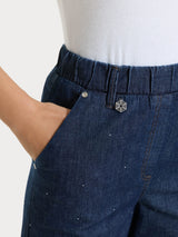 Ragno Super Denim jeans cropped larghi strass indaco