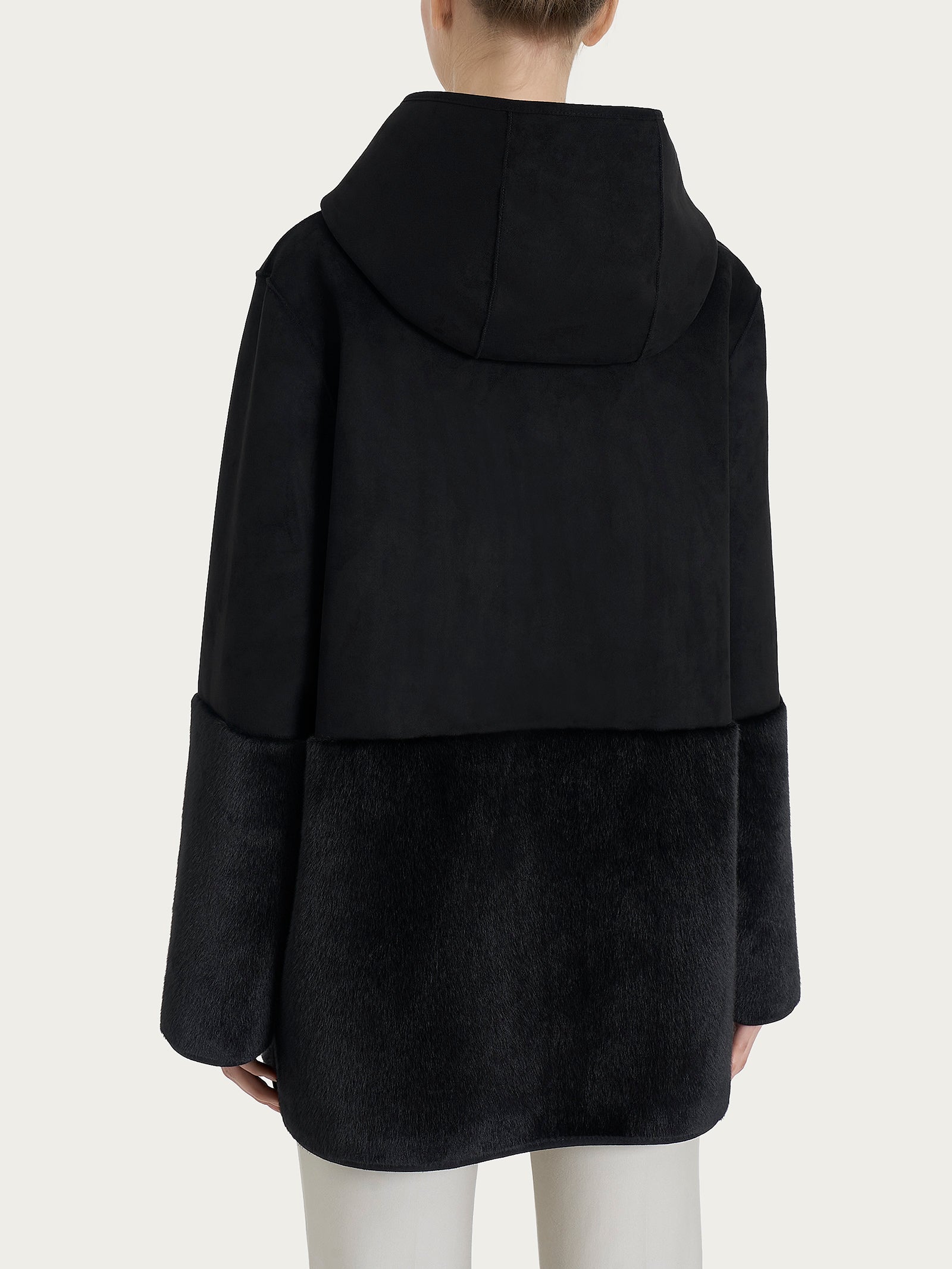 Ragno Vegan Shearling Giacca Double-Face Nera Cappuccio