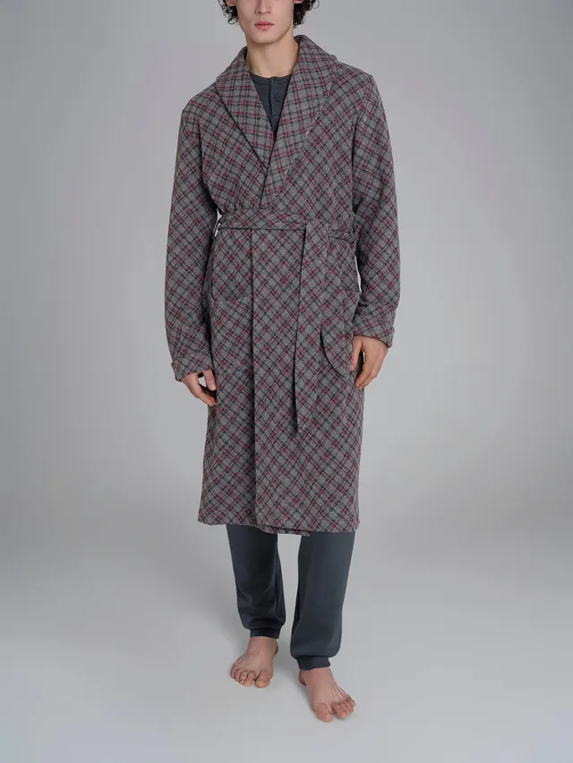 Ragno Vestaglia Tartan Lunga Cotton Eco Pile Grigia Calda
