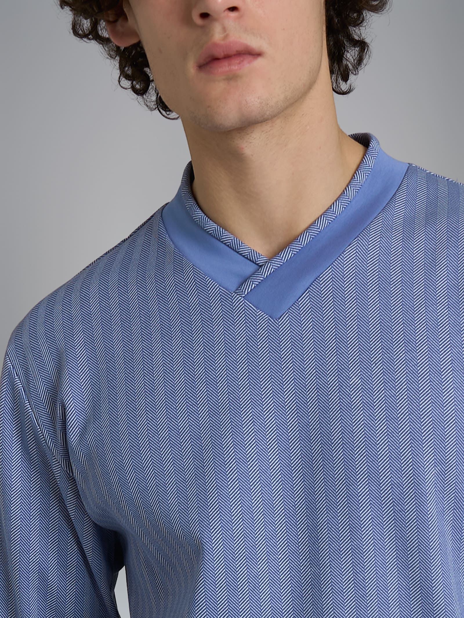 Ragno Pigiama Lungo Scollo V Interlock Cotone Colony Blue