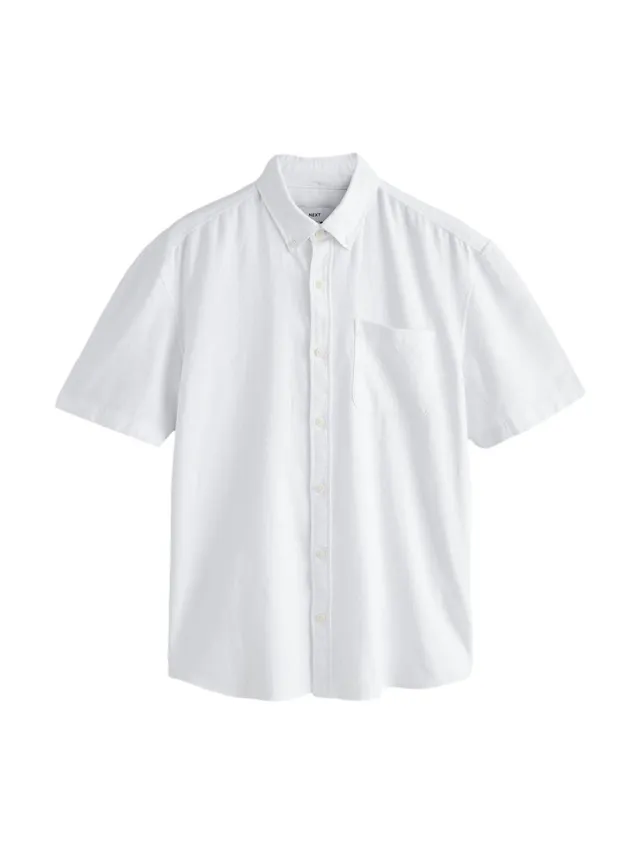 Next camicia uomo maniche corte cotone lino button-down