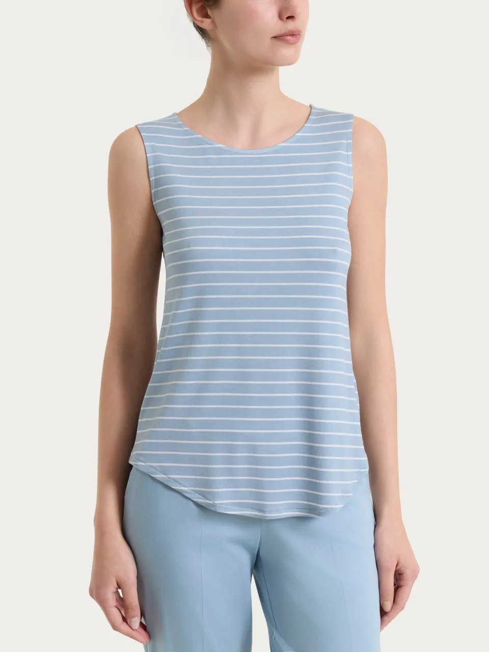 Ragno Summer Light Top righe spalla larga azzurro viscosa