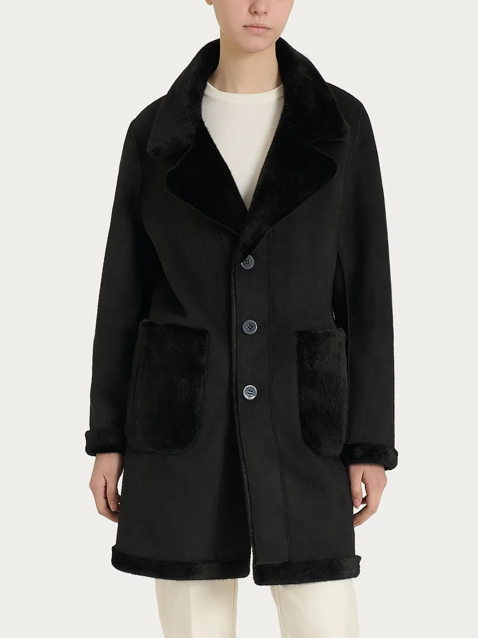 Ragno Vegan Shearling cappotto corto donna nero double-face