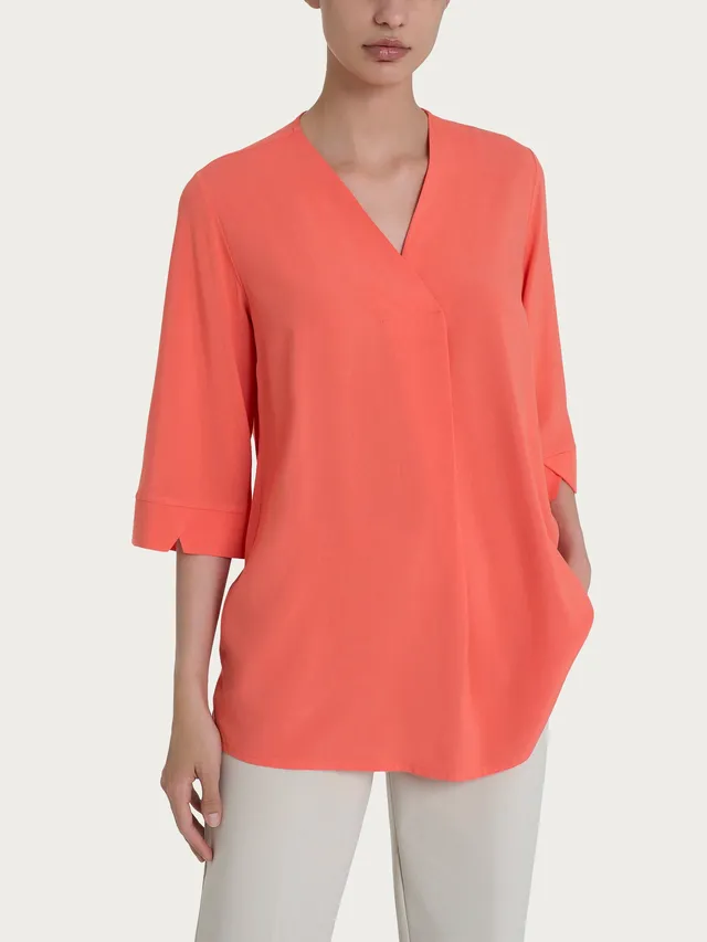 Ragno Ecoseta blusa scollo a V rosa manica 3/4