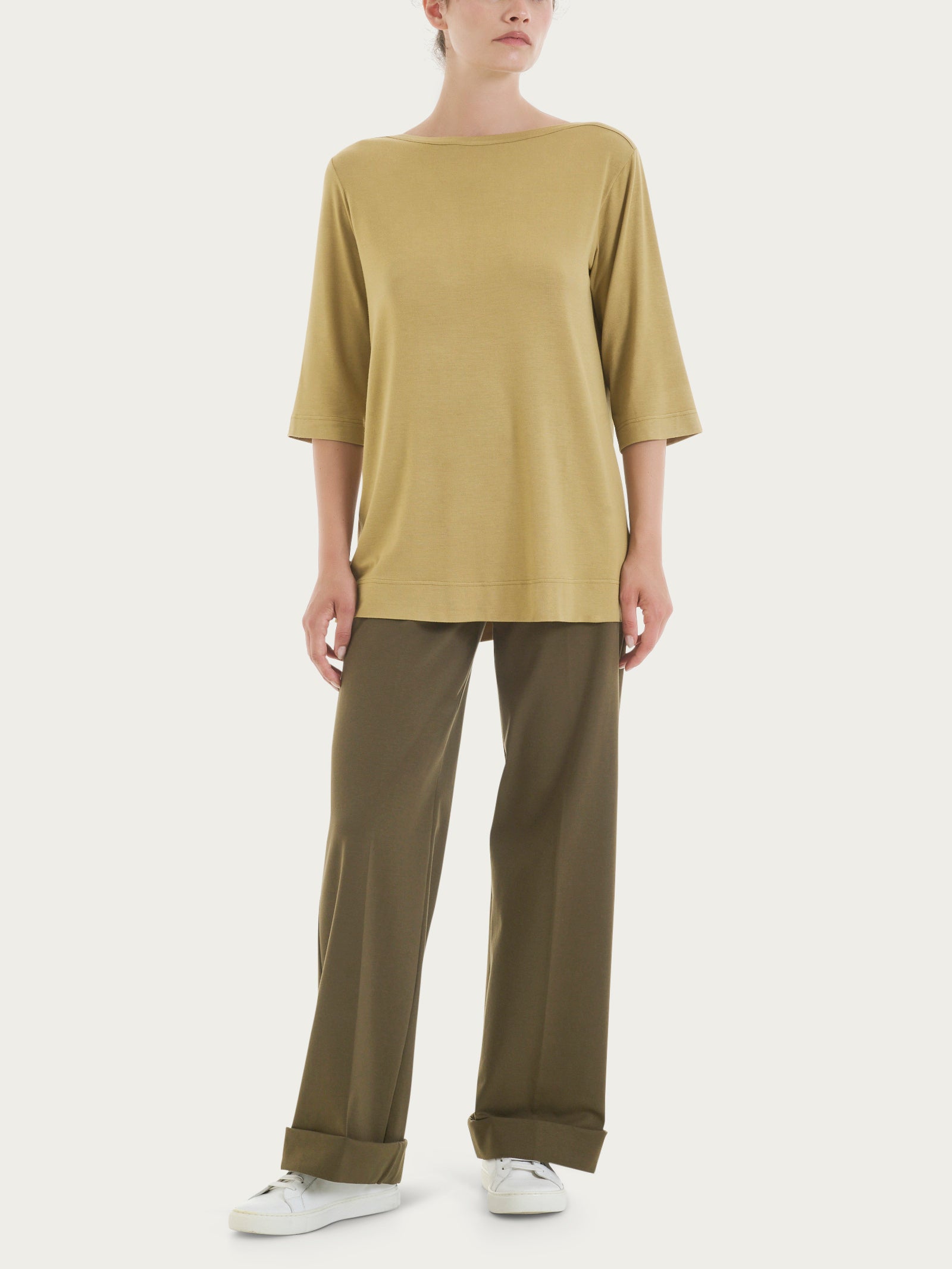 Ragno Viscosa Summer Maglietta Manica 3/4 Khaki viscosa