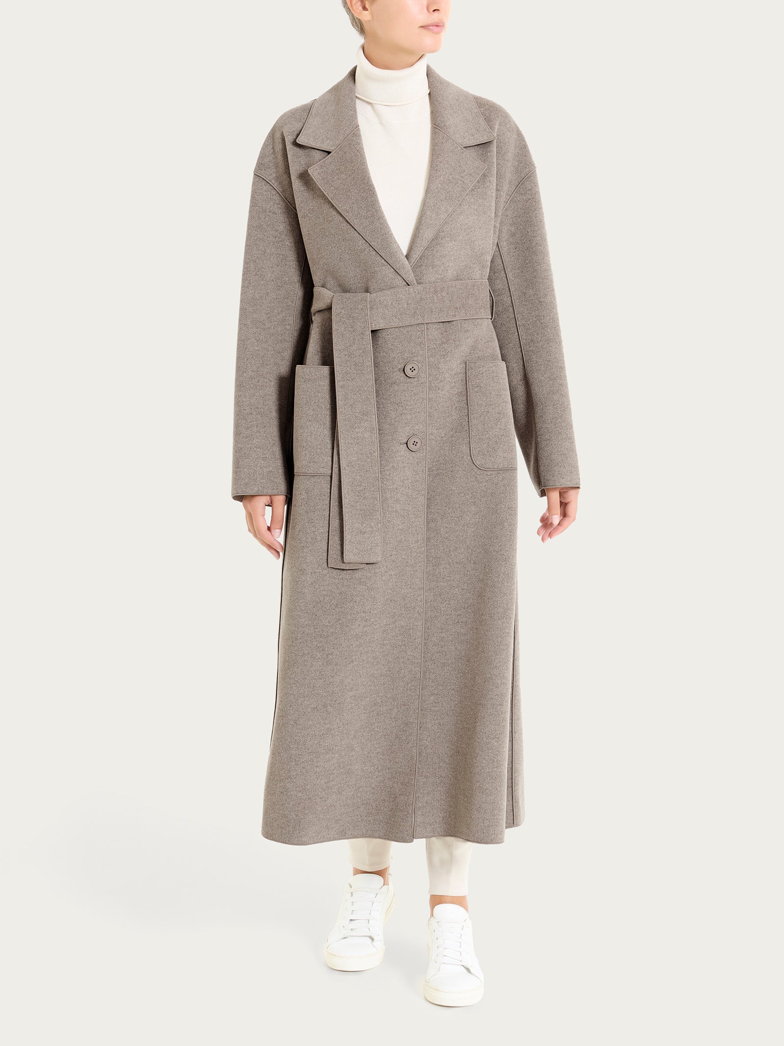 Ragno Vegan Wool Cappotto lungo bottoni cintura grigio glacé