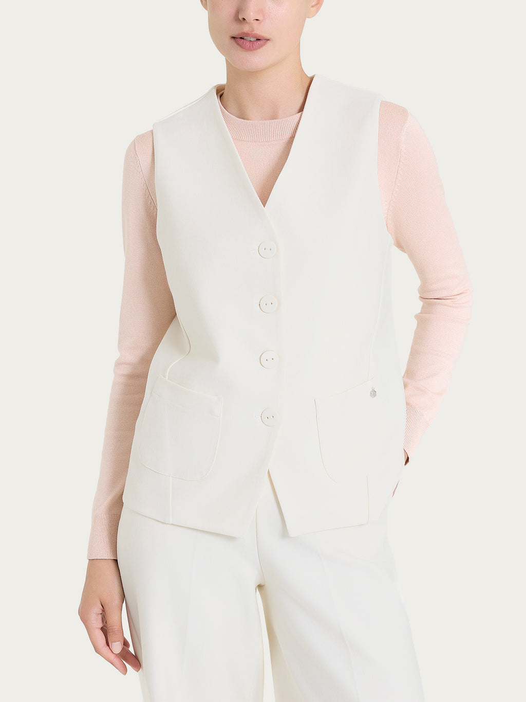 Ragno Compact 4 Bottoni gilet donna avorio stretch