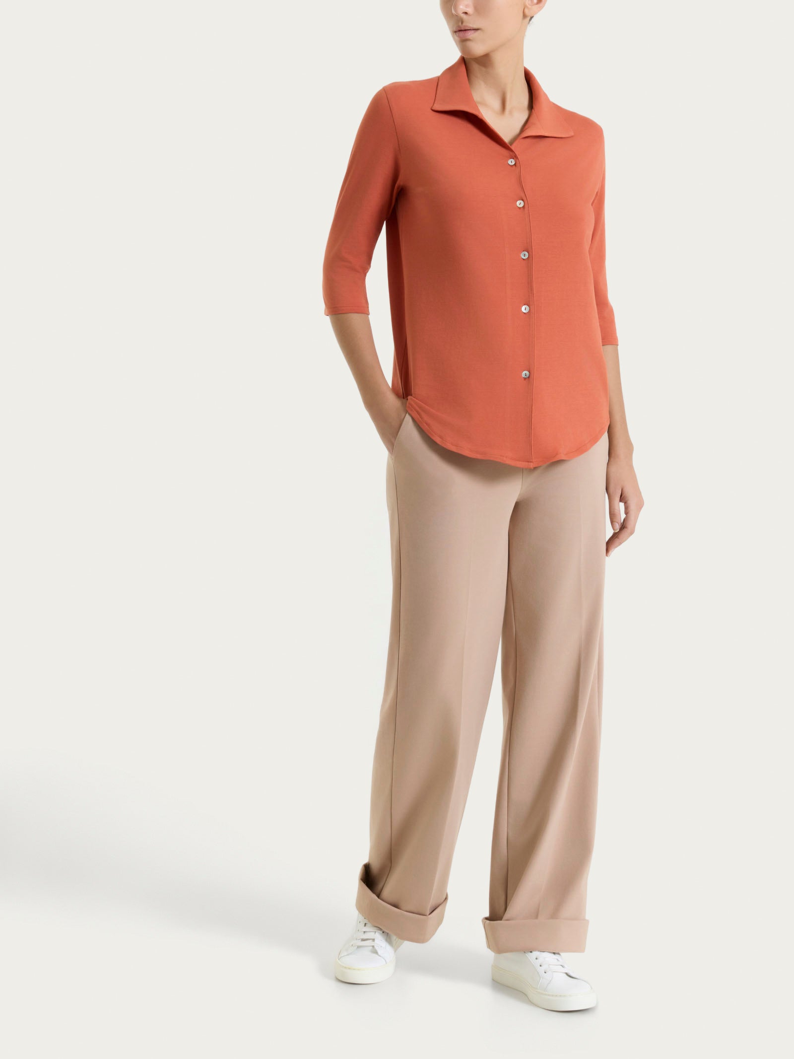 Ragno Compact Light Pantalone ampio Warm Taupe misto cotone