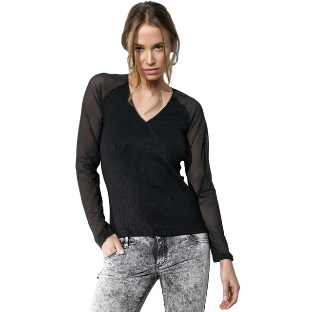 Lady C Maglia Sottogiacca Viscosa Maniche Tulle Elegante
