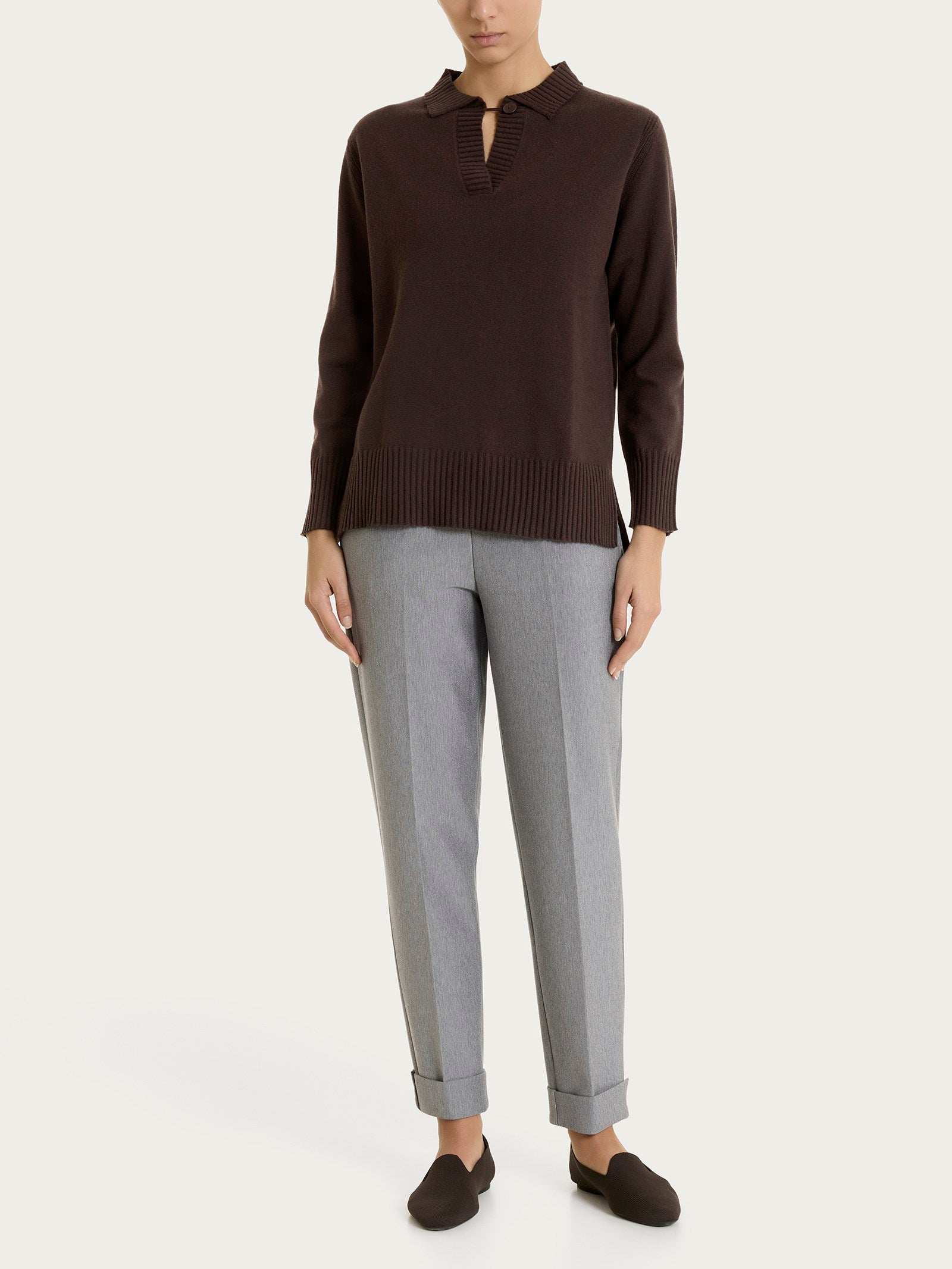 Ragno Soft Wool Polo Manica Lunga Donna Chocolate morbida