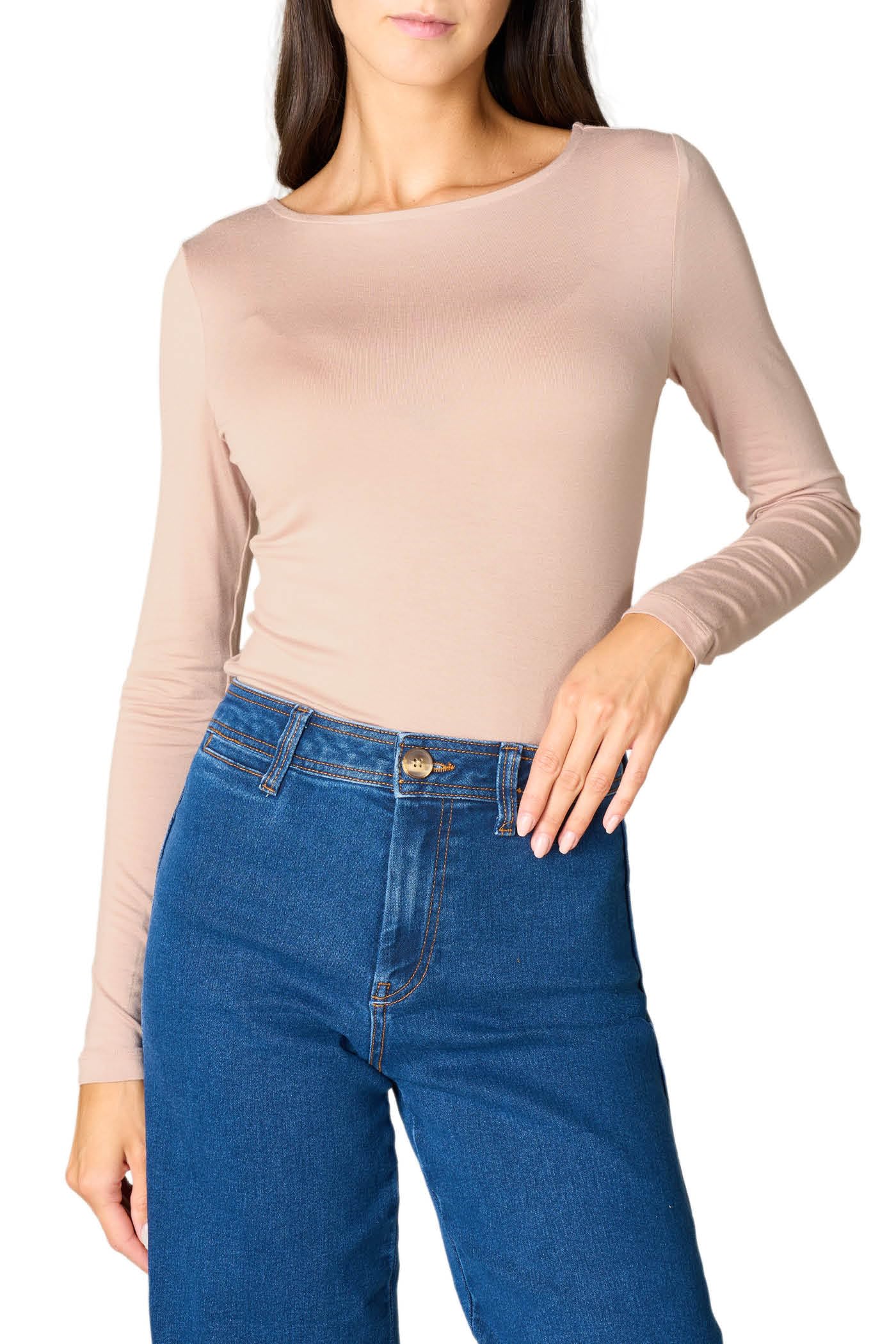 Goldenpoint maglia manica lunga scollo barchetta viscosa
