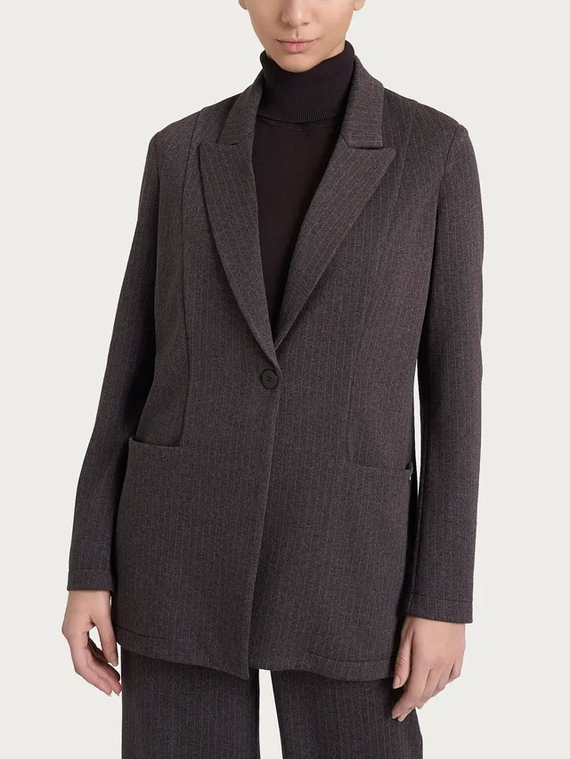 Ragno Blazer over donna gessato marrone jacquard