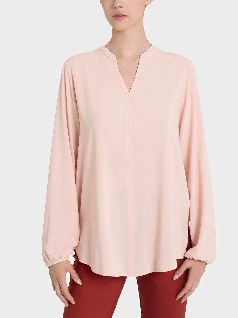 Ragno EcoSeta collo coreano camicia Cameo Rose raso viscosa