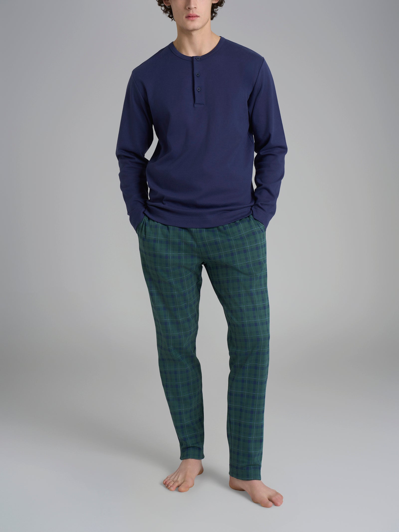 Ragno Pigiama Lungo Serafino pigiama interlock tartan green