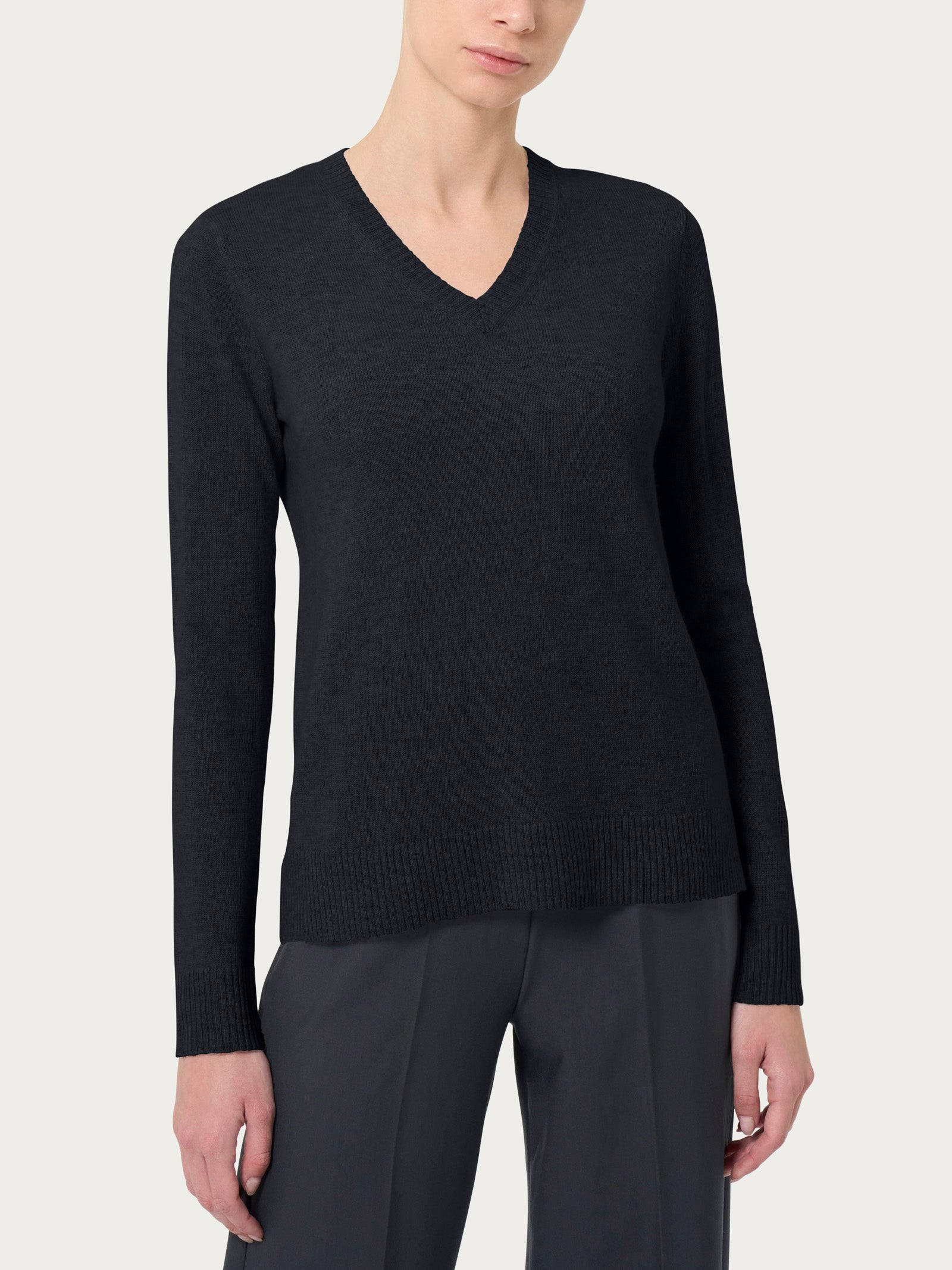Ragno Cashmerino maglia scollo V donna Nero manica lunga