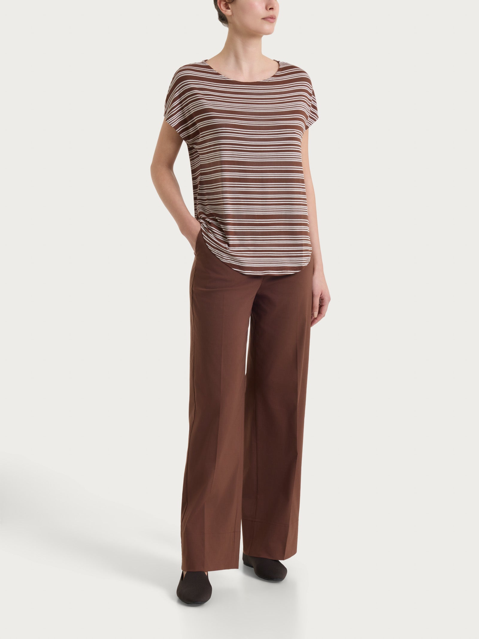 Ragno Viscosa Summer righe alternate maglietta marrone Cappuccino