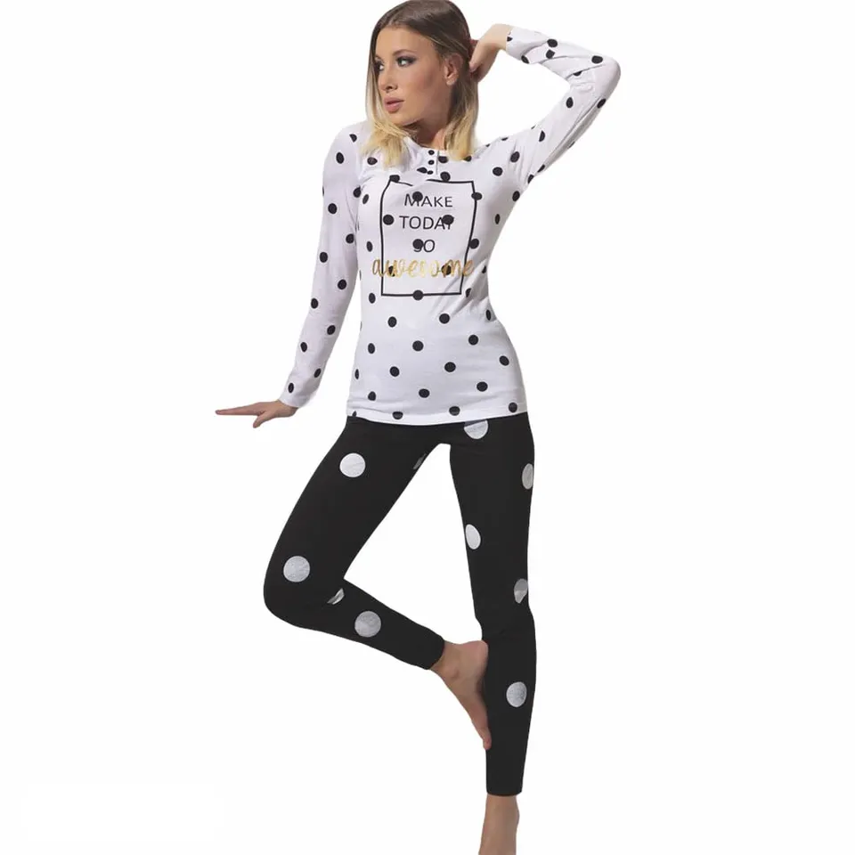 Love and Bra pigiama cotone leggero pois manica lunga