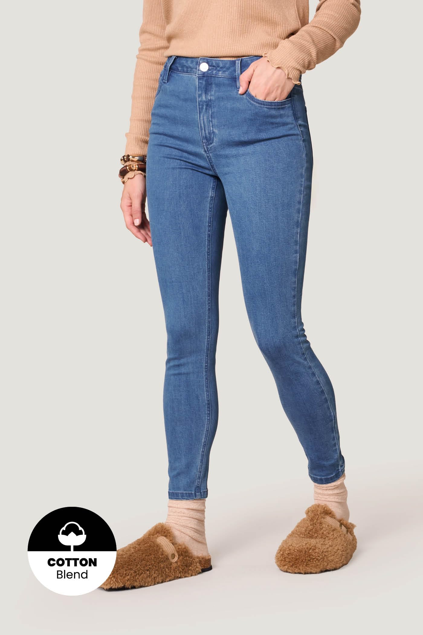 Goldenpoint Jeans Skinny Vita Media Cotone Elasticizzato con Tasche