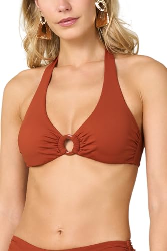 Goldenpoint Triangolo Fisso Top Bikini Tinta Unita con Anello