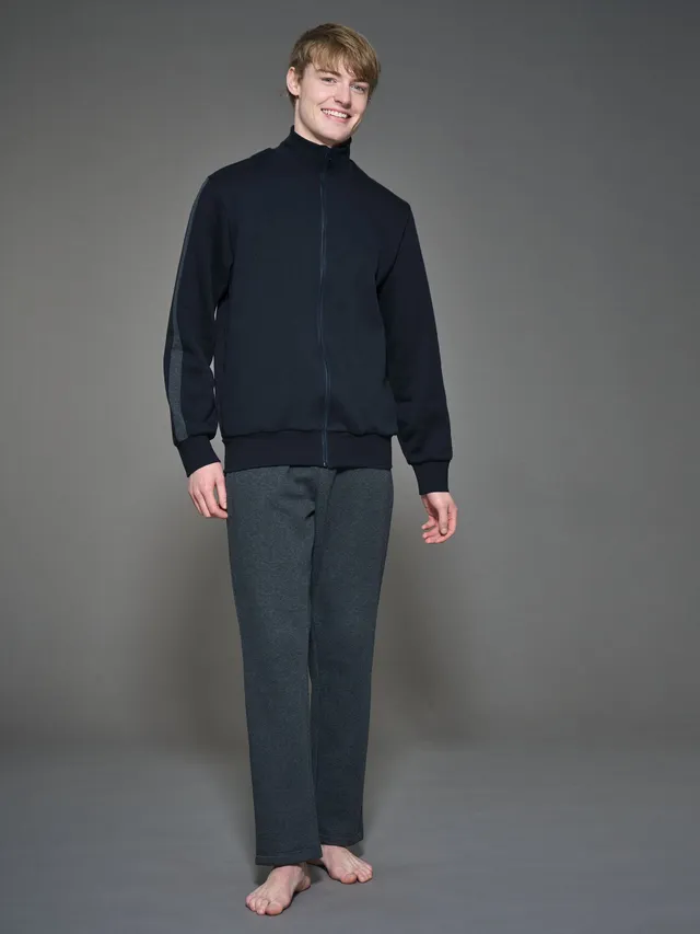 Ragno Comfort tuta pigiama uomo nero felpato zip collo alto