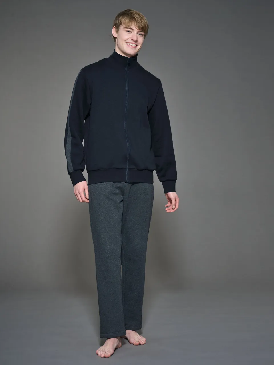 Ragno Comfort tuta pigiama uomo nero felpato zip collo alto