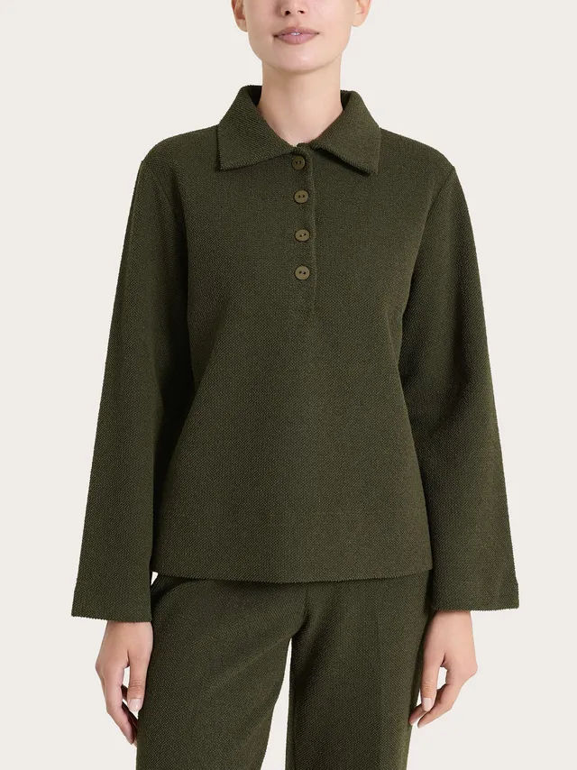 Ragno Comfort Polo donna verde Japanese Fleece manica lunga