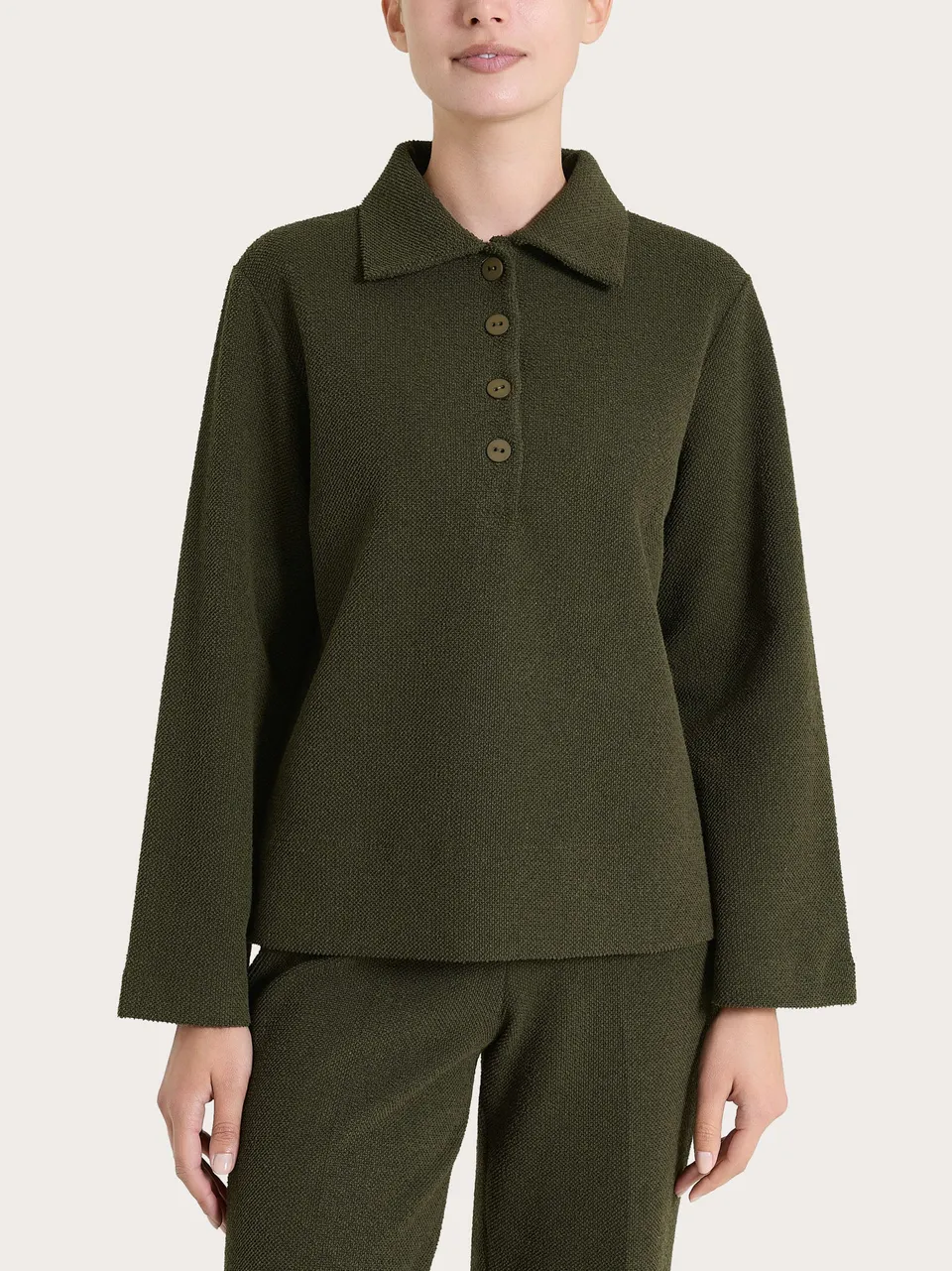 Ragno Comfort Polo donna verde Japanese Fleece manica lunga