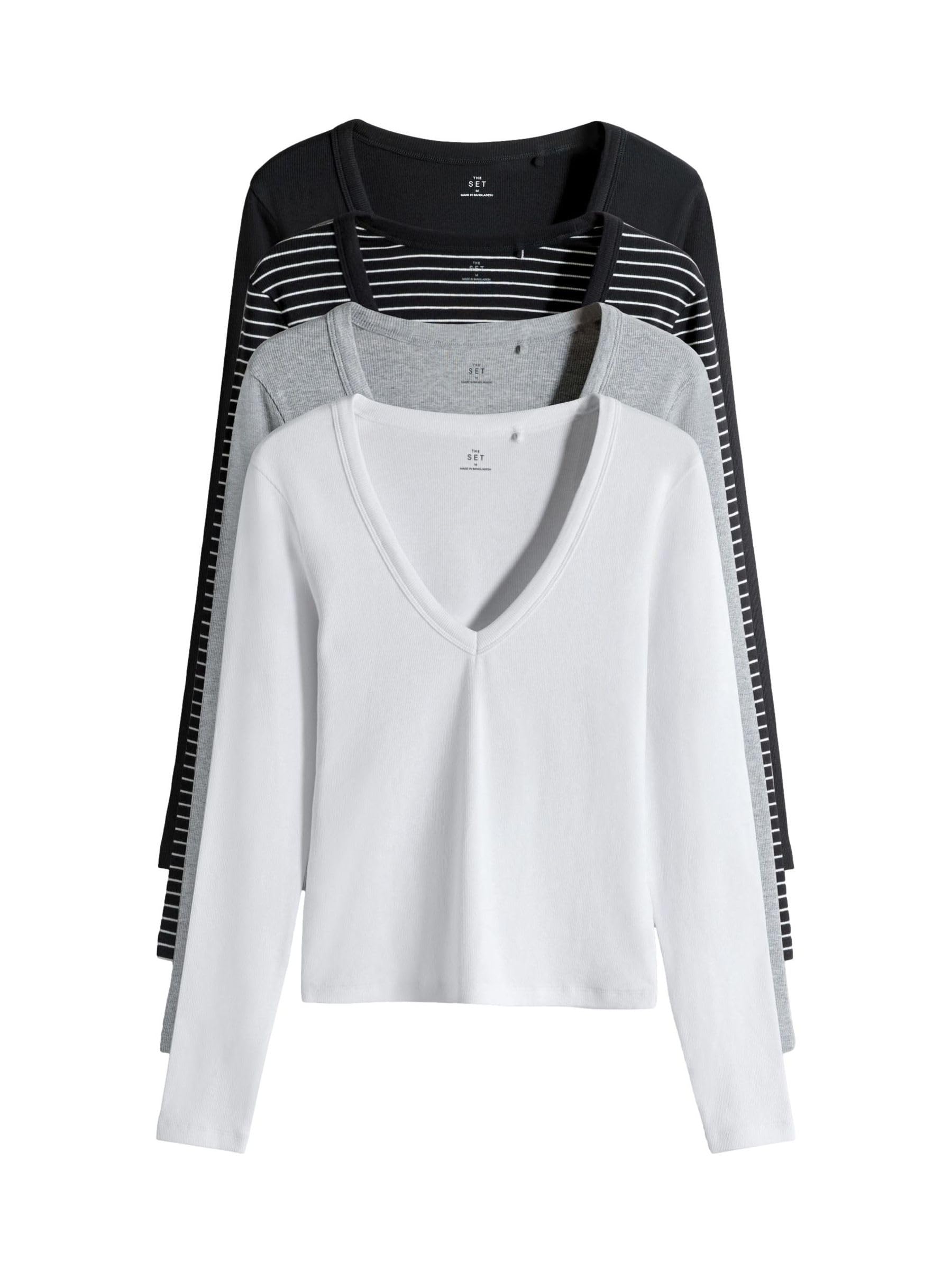 Geo Next The Set Maglia Manica Lunga Scollo V Maglietta 4 Pezzi XL