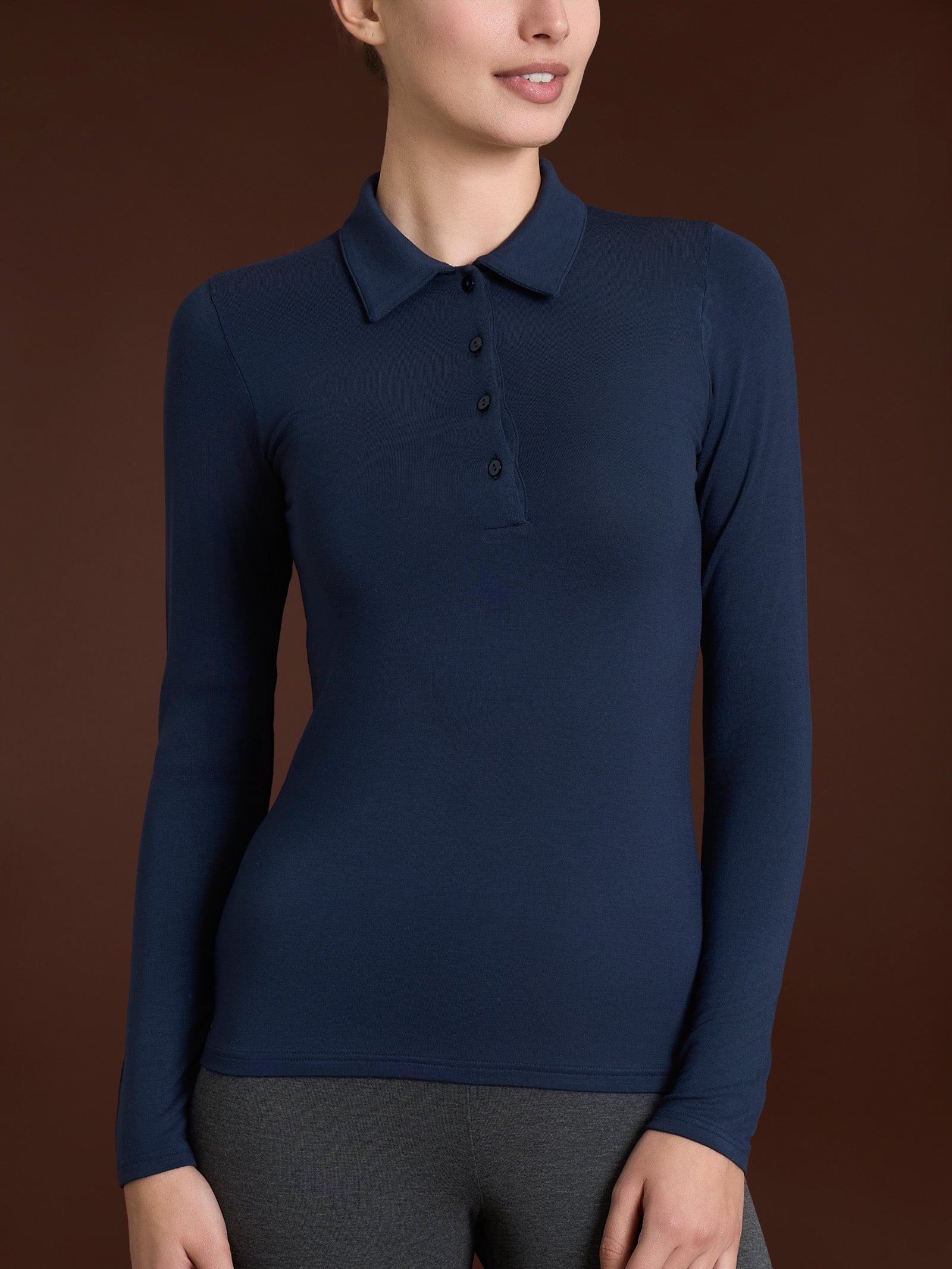Ragno Eco Viscosa Polo Manica Lunga Bleu Skinny